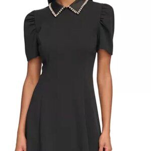 KARL LAGERFELD PARIS Women's Embellished-Collar Dress NWT BLACK
